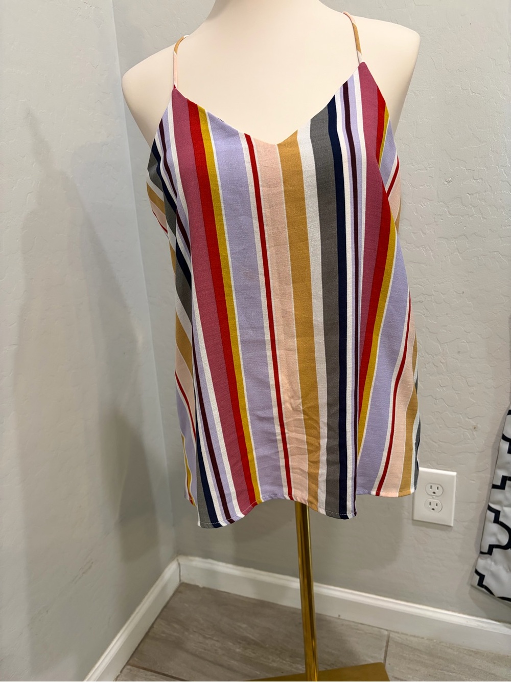 Striped V-Neck Spaghetti‎ Strap Tank Top - Multicolor